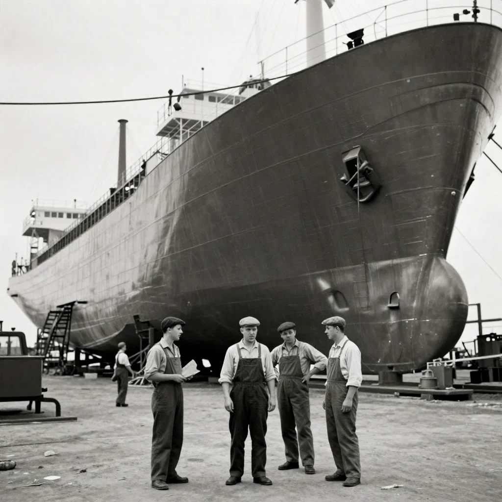 Generated archive still: 1930s shipyard workers
